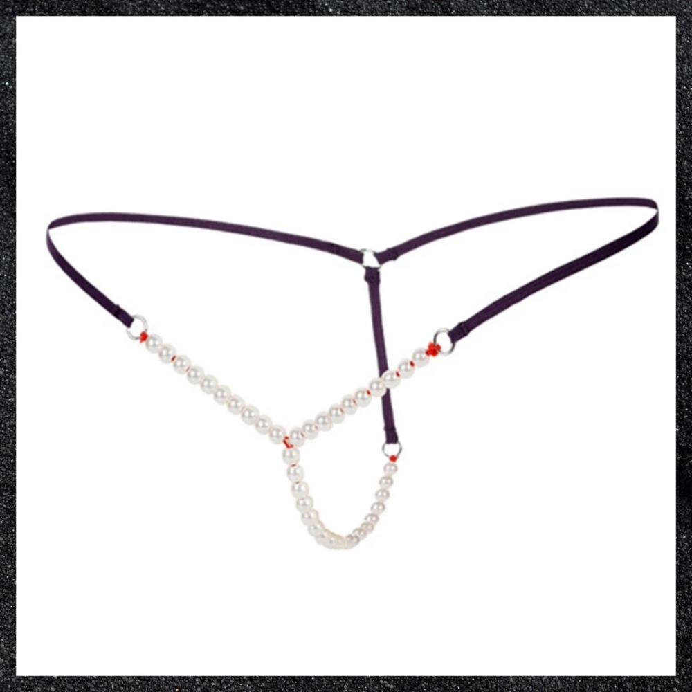 Purple Pearl Bead Crotch G-string Panty